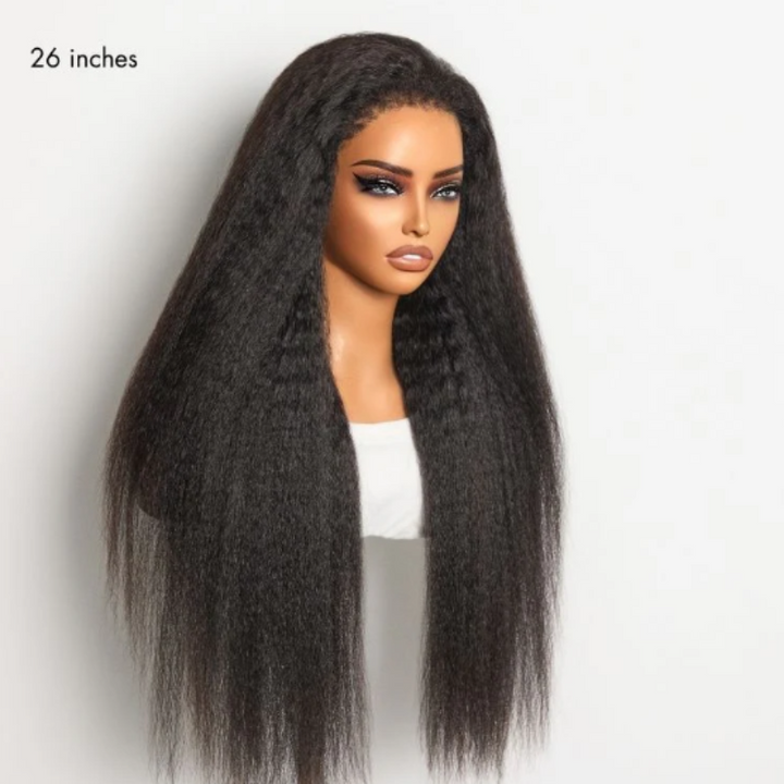 Tahikie Kinky Straight 360 Lace Frontal Wig Sung Fit Drawstring Human Hair Wig