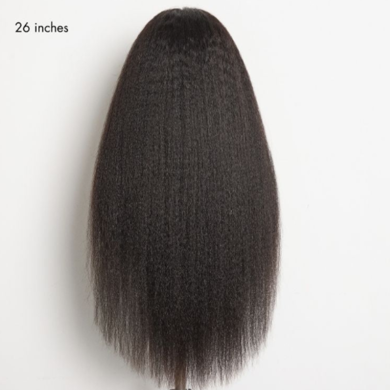 Tahikie Kinky Straight 360 Lace Frontal Wig Sung Fit Drawstring Human Hair Wig