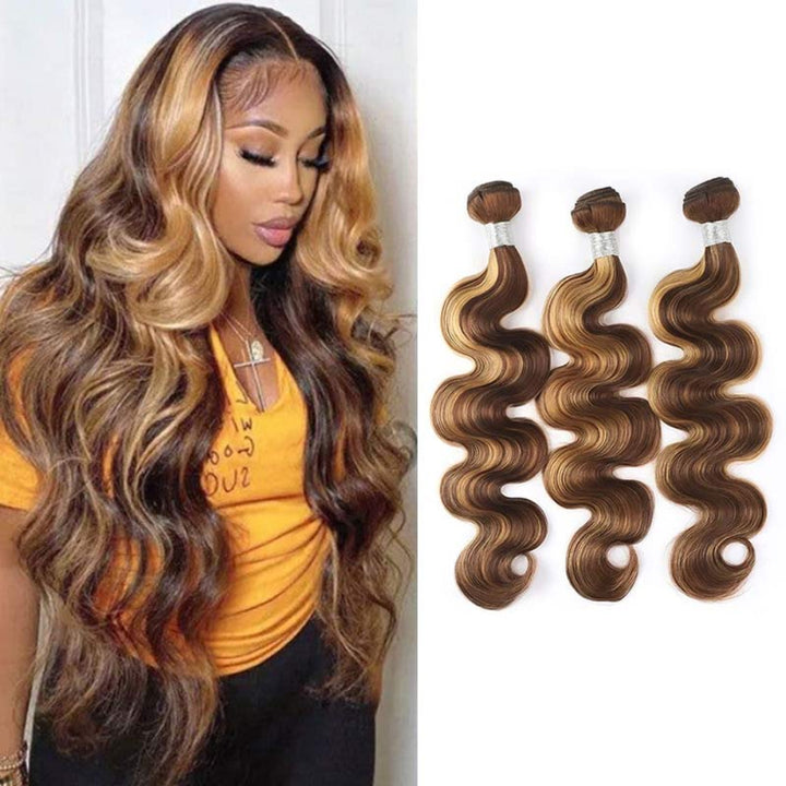 Tahikie Colored P4/27 Highlight Body Wave Raw Hair Bundles Human Hair - 100% Unprocessed Virgin Hair Wefts