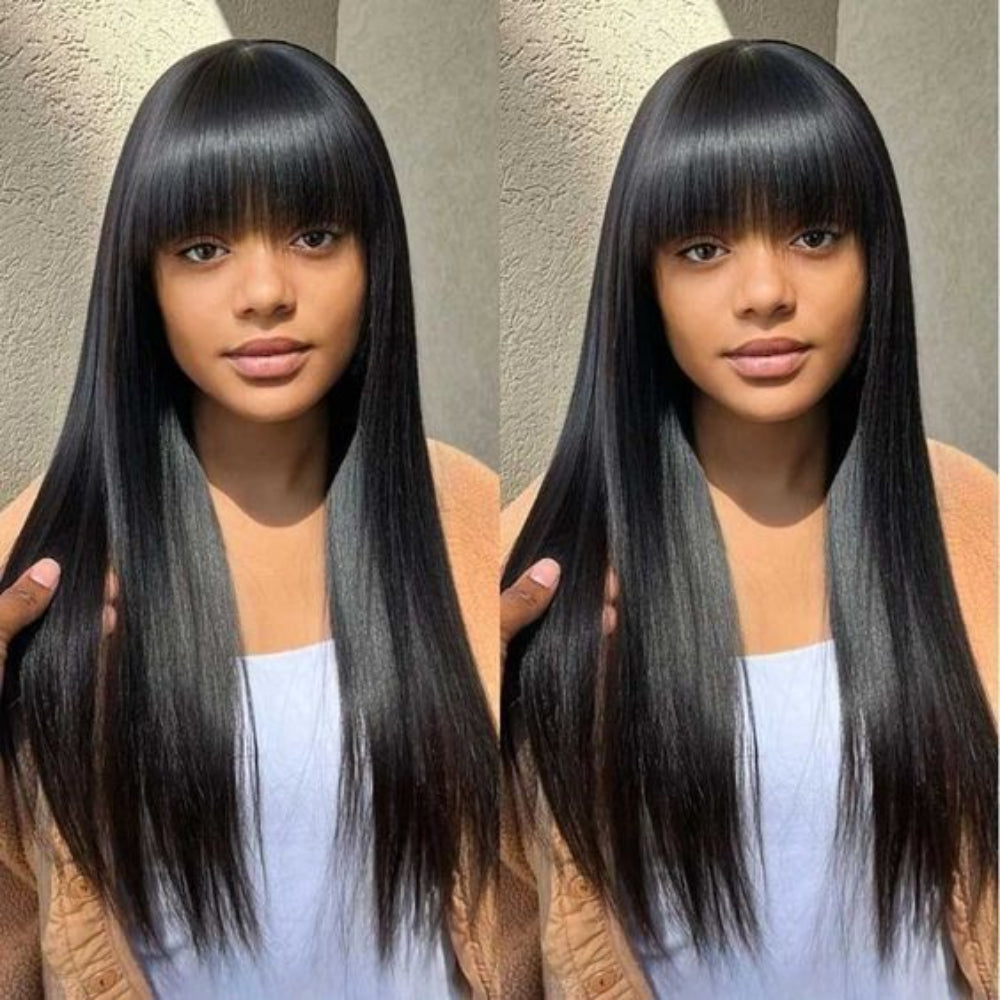 Wear &amp; Go Straight 2x4 Bang Wig Human Hair - Glueless 4x2 Lace Protective Wig