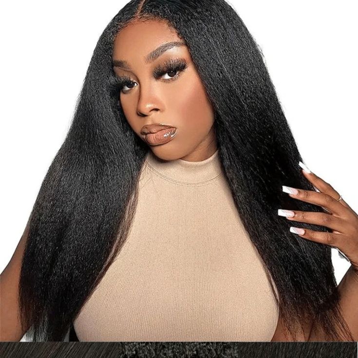 Tahikie V Part Yaki Straight Glueless No Leave Out 100% Human Hair Wig With Invisi Drawstring