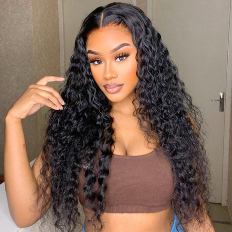 Tahikie Water Wave 360 Lace Frontal Wig Sung Fit Drawstring Human Hair Wig