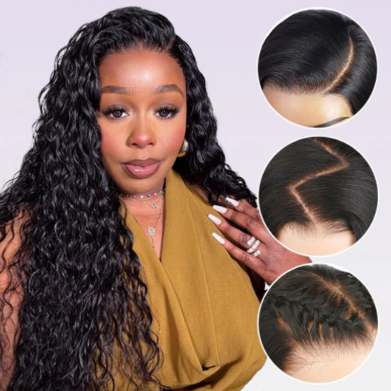 Tahikie Water Wave 360 Lace Frontal Wig Sung Fit Drawstring Human Hair Wig
