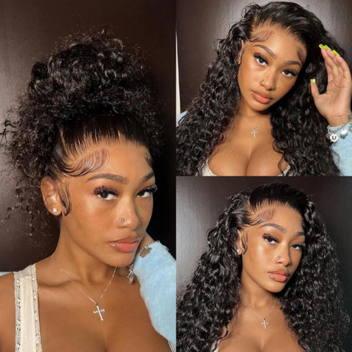 Tahikie Water Wave 360 Lace Frontal Wig Sung Fit Drawstring Human Hair Wig