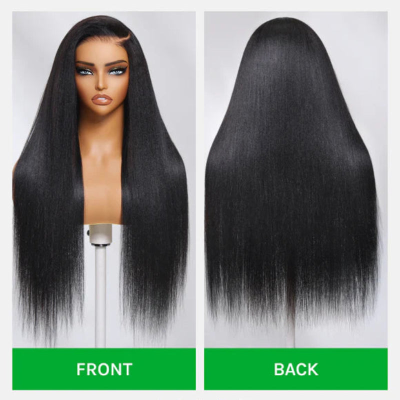Tahikie Yaki Straight 360 Lace Frontal Wig Sung Fit Drawstring Human Hair Wig
